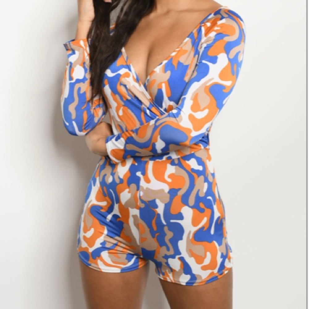 Orange/Royal Romper